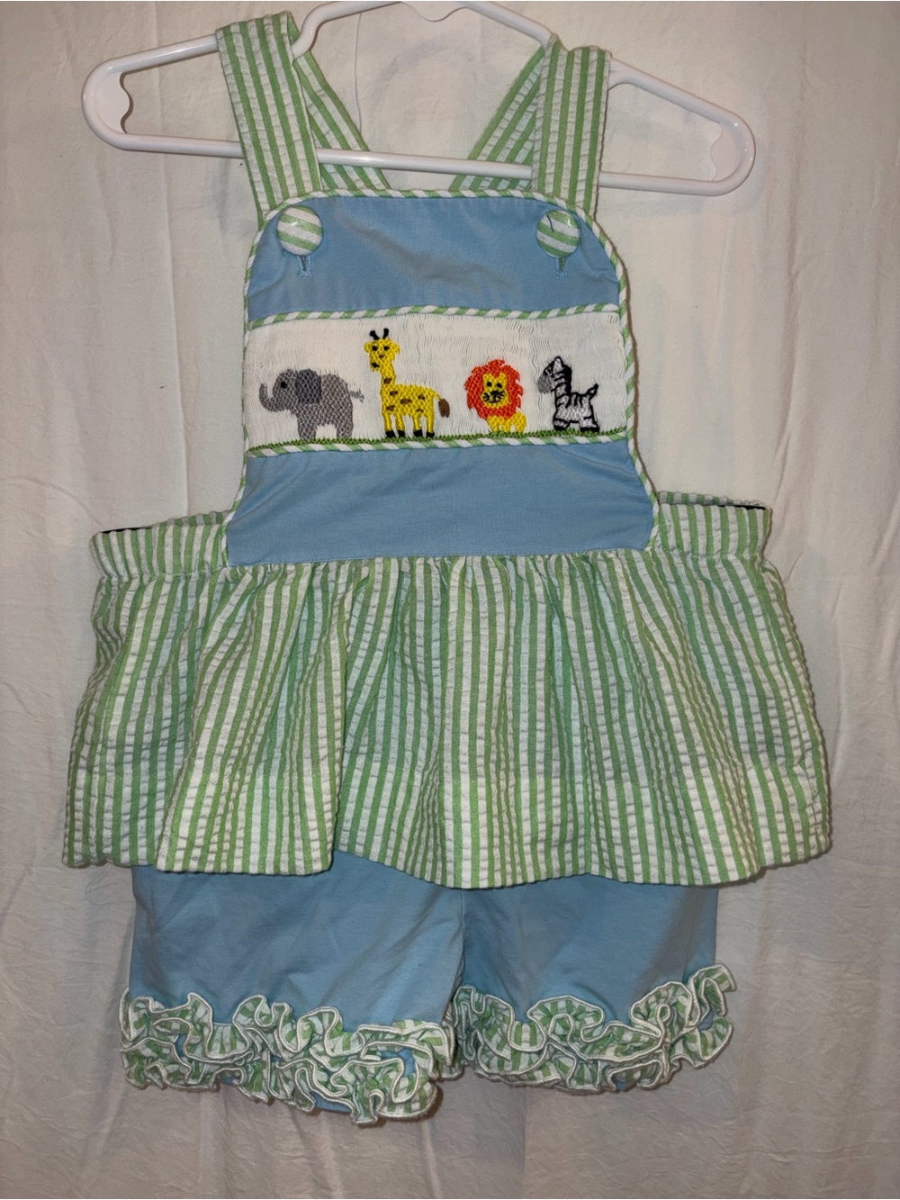 Green Stripe & Blue Safari Embroidered Kids Matching Set